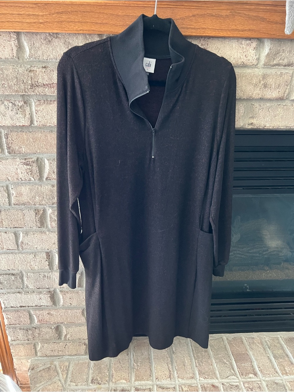 CAbi Black Long Sleeve Zip-Neck Dress